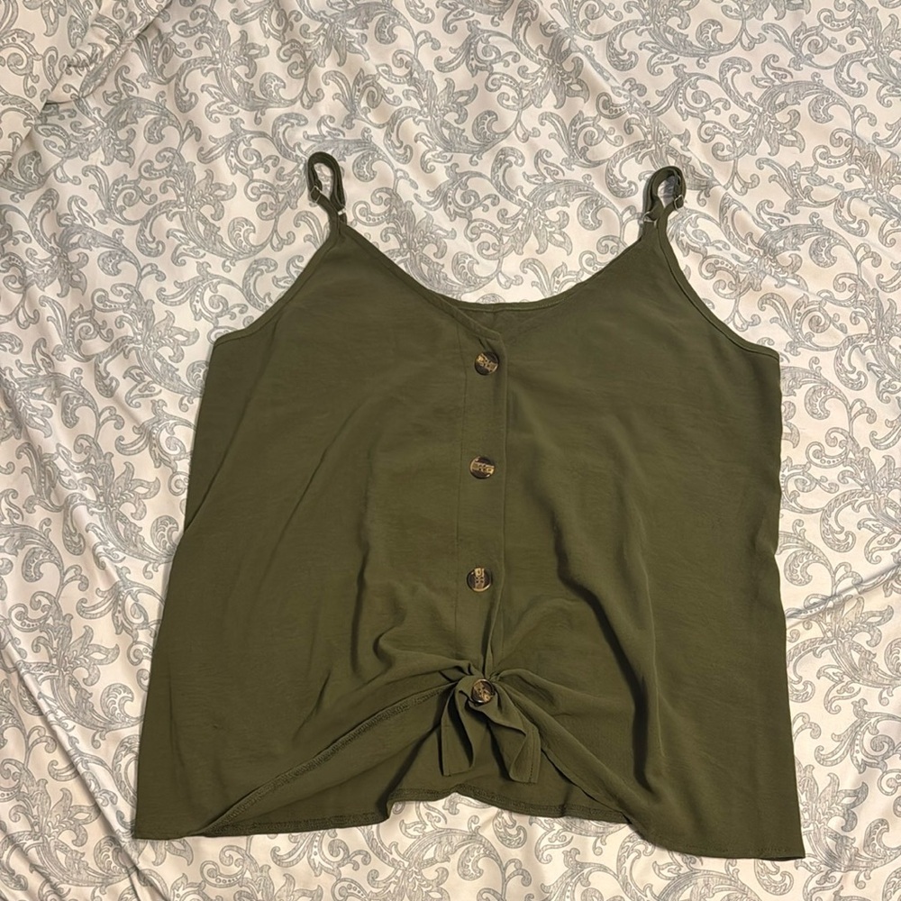 Green Buttoned Tie Front Sleeveless Camisole